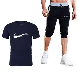 Комплекты футболки + короткие брендовая мужская одежда два Костюм из нескольких предметов спортивный костюм летняя Горячая Распродажа