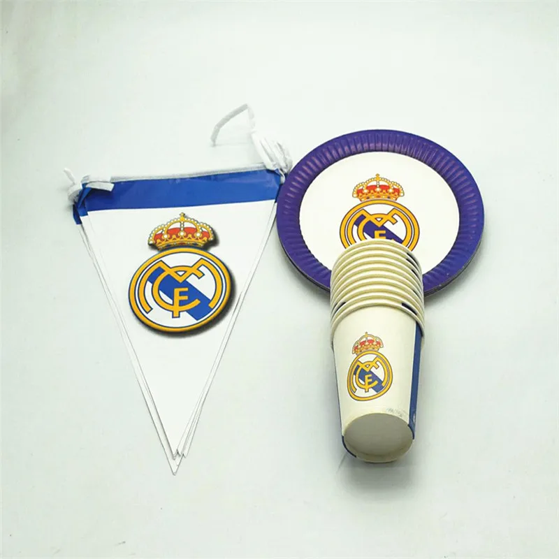 

30/60pcs for 10/20kids theme party real madrid decorations disposable cups plates banner festival or party
