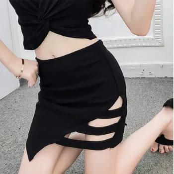 

Solid Black Sexy Mini Skirts Women Asymmetrical High Waist Design Personality Nice Party Skirt Female Office Clothings Lady