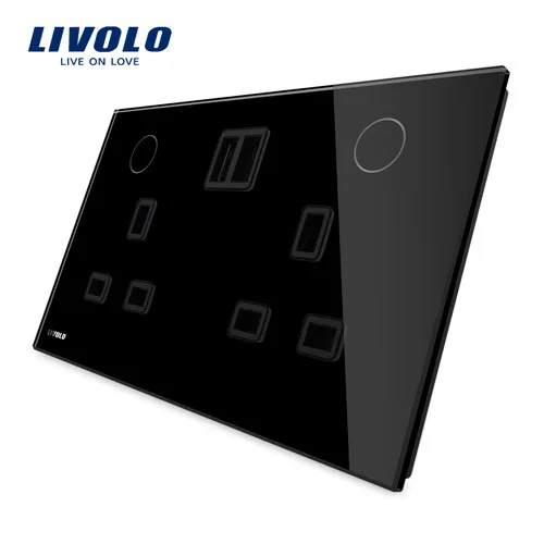 Производитель Livolo Великобритания Стандартный Настенный разъем питания+ 2USB, белая Хрустальная стеклянная панель, 13А настенная розетка, VL-W2C2UKU-11/12 - Тип: Black