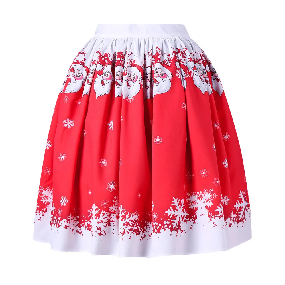 

Women Sexy plus size Christmas Skirt Santa Printed Swing Performance Skirt 0925