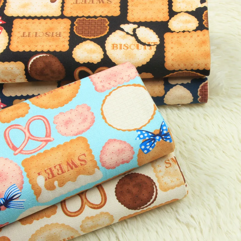 

half yard import cotton linen retro fabric with biscuit print handmade DIY patchwork bag cloth A792