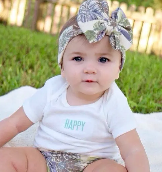 

Baby Bows Flower Printed Newborn Girls Turban Headbands Photography Props Bow