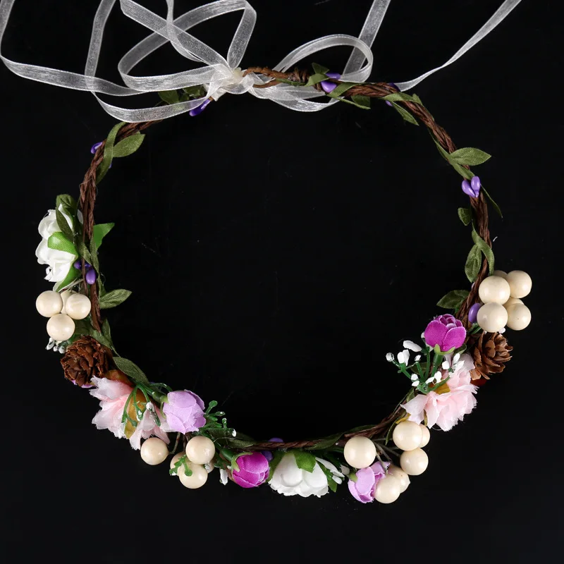 Bohemian Bridal Headdress Garland Simulation Flower Headband Forest Queen Wreath Wedding Fascinatot Accessories For Flower Girls