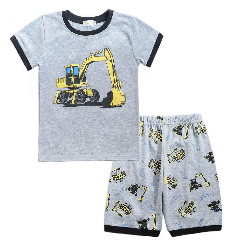 

Exquisite Baby Clothes Set Toddler Baby Boy Cartoon Tops T-Shirt excavator Shorts Outfits Set Sleepwears newborn baby clothes