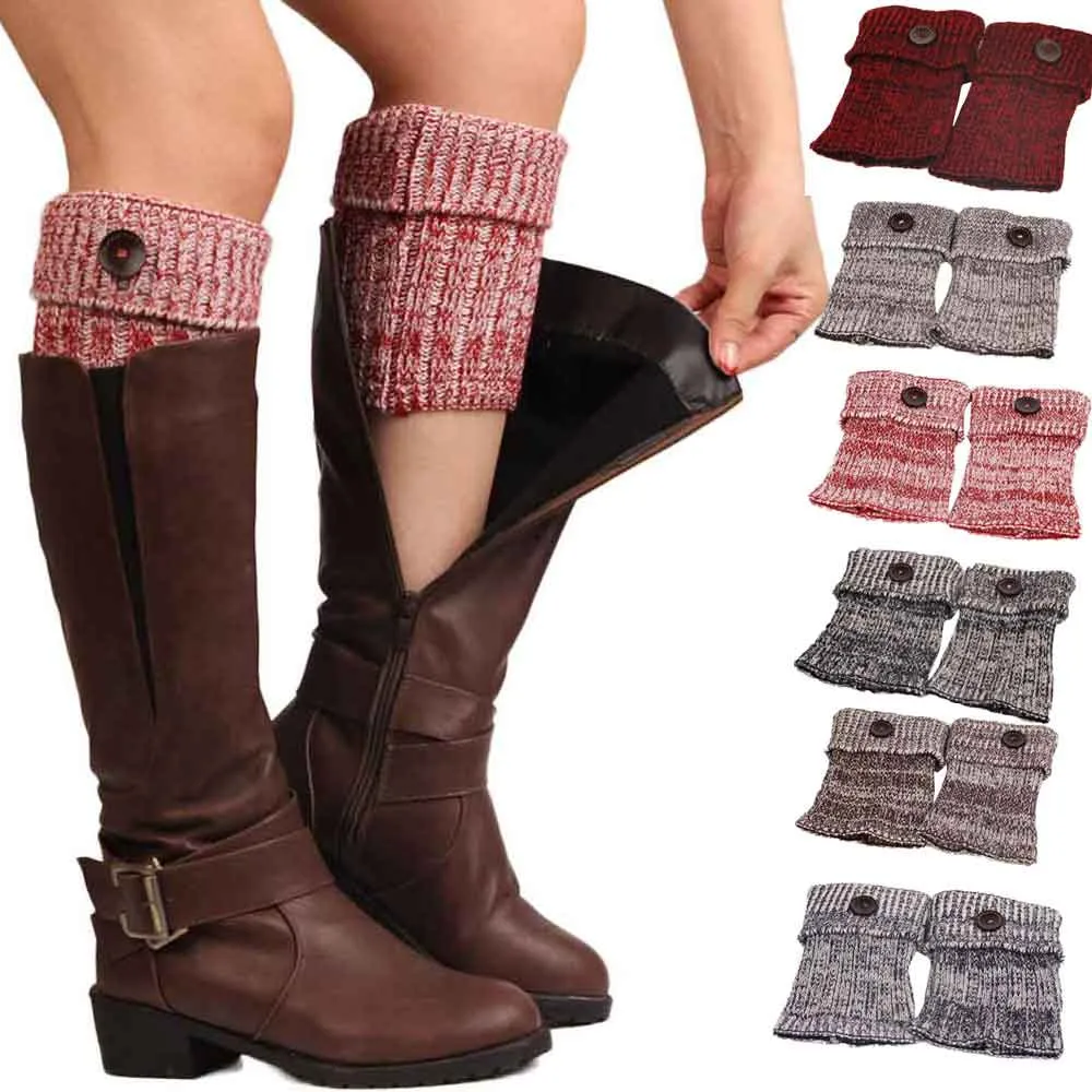 

2018 Hot Women Winter Solid Knitted Leg Warmer Retro Button Acrylon Wool Crochet Knit Boot Cover Socks Toppers Cuffs Drop Ship