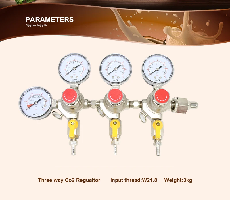 Углекислый газ Трехходовой CO2 Regualtor пивной редуктор давления для Домашнего Пива Профессиональное качество W21.8 бар аксессуары инструменты