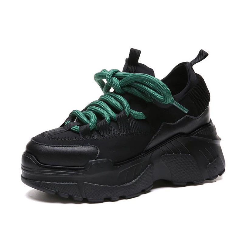 Baideng/женские кроссовки на высоком каблуке; обувь для бега на платформе; женская спортивная обувь для ходьбы и бега; цвет черный, бежевый; Большие европейские размеры 41 - Цвет: Black