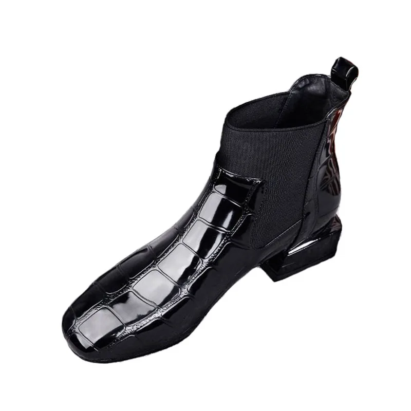 

New Boots Women Square Head With Patent Leather Feet Short Boots British Style Fashion Short tube Martin boots Tide