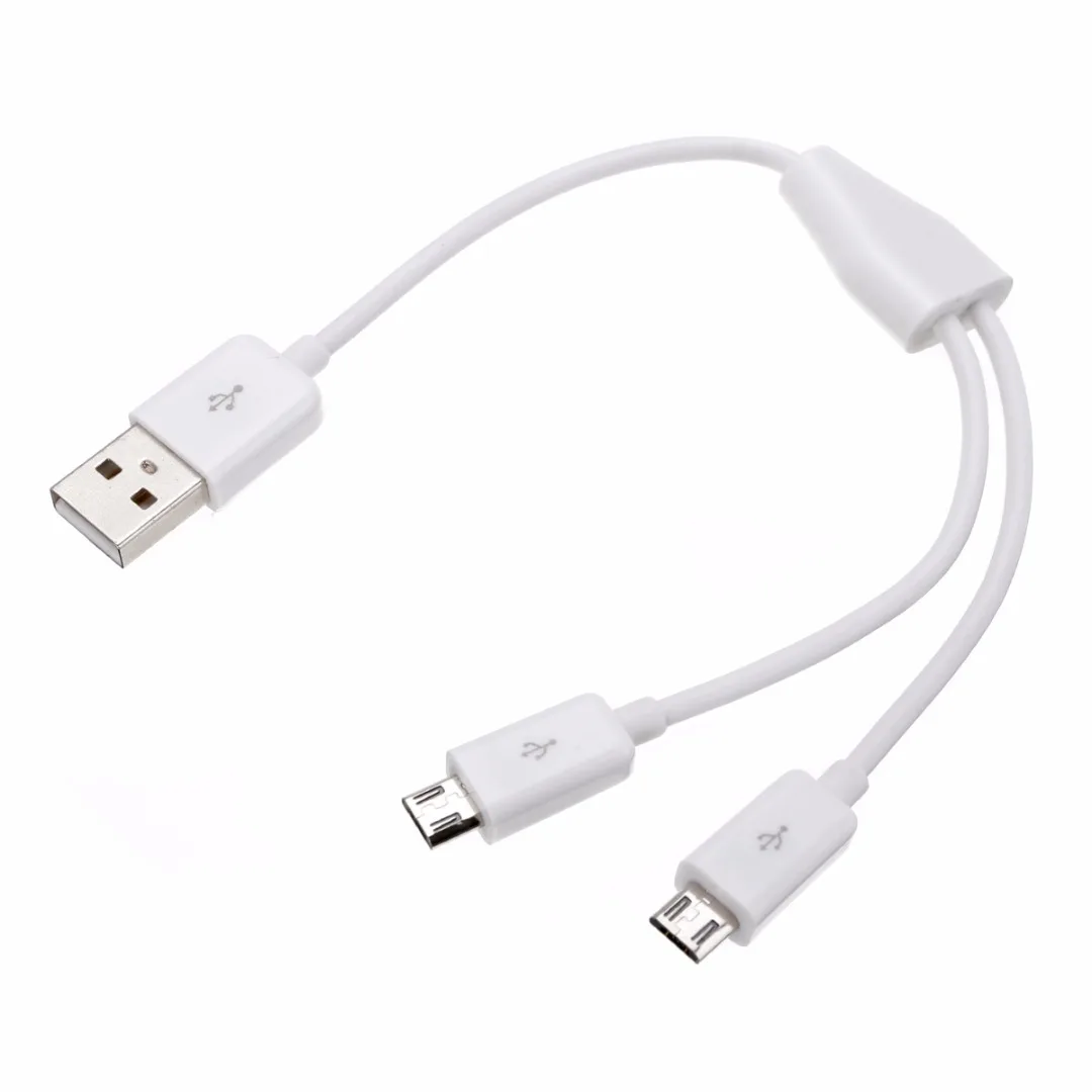 USB 2.0 to Dual 2 Micro USB 2.0 Male Y Splitter Data Charger Cable Cord 0.2M/0.65FT/1M/3FT Charging Charger Cable Black White
