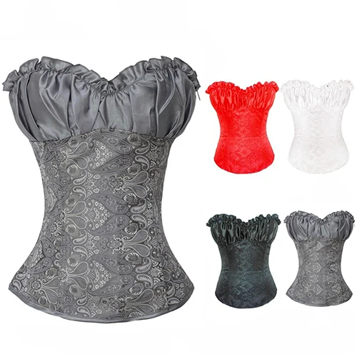 Women Sexy Strapless Corset Floral Lace Up Shapewear Bustier Underwear