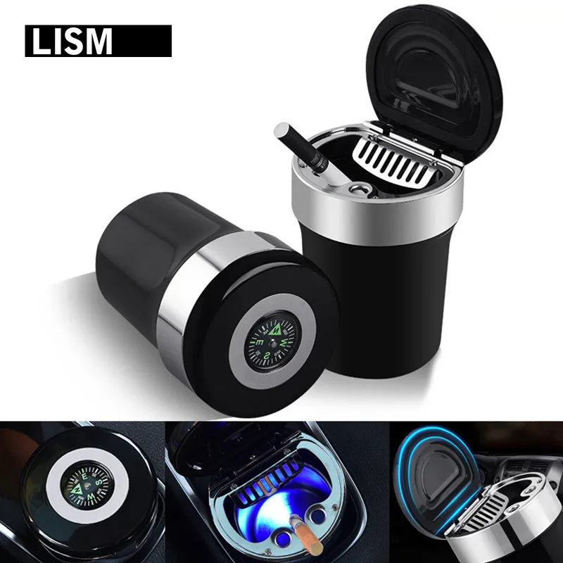 

Universal Car Ashtray Blue LED Light Cigarette Cigar Ash Tray Container Smoke Ash Cylinder Smokeless Cup Holder Storage Cup New