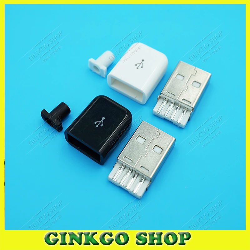 

50sets/lot 3 in 1 DIY weldable Male USB plug, White and Black color, weldable USB male plug for apple style