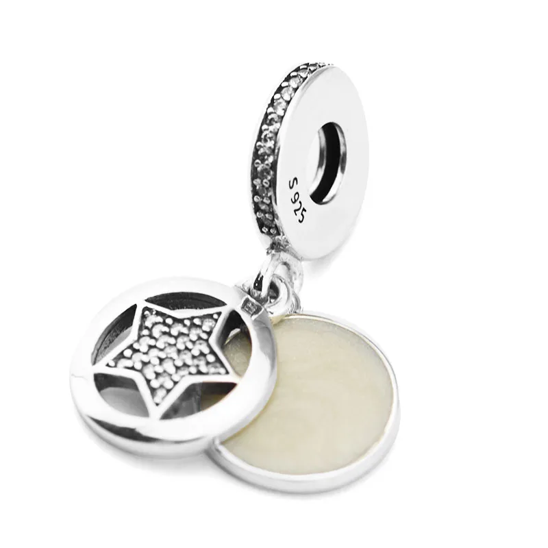 

100% 925 Sterling Silver Friendship Star Dangle Charms With Silver Enamel & Clear CZ for Jewelry Making Fit Bracelets YL587