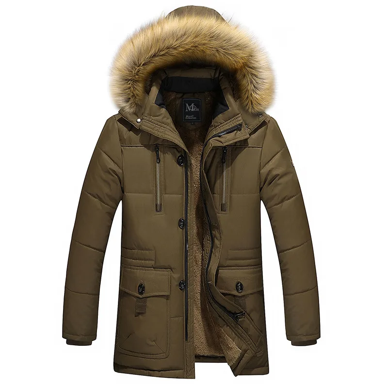 TIEPUS Плюс Размер 6XL 7XL 8XL зимняя куртка для мужчин среднего возраста плюс толстое теплое пальто куртка мужская повседневная куртка со съемным капюшоном - Цвет: Military color