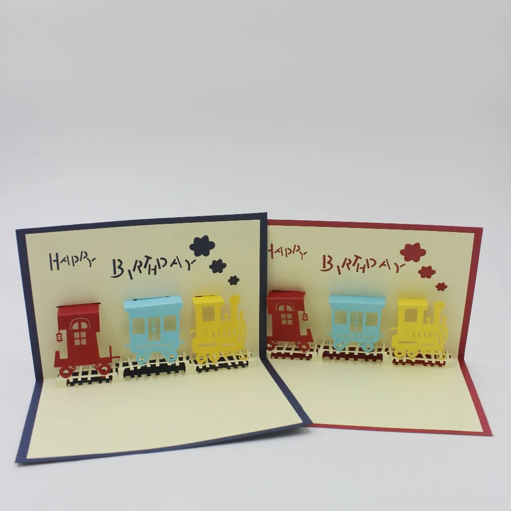 10 Pcs 3d Laser Coupe Pliage Carte D Anniversaire Drole Enfants Train D Anniversaire Cartes Avec Enveloppe Joyeux Anniversaire Cartes De Felicitations Aliexpress