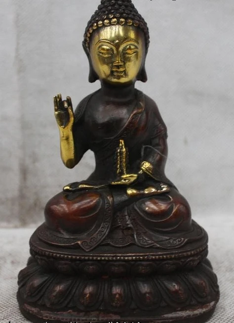 

003688 6"Tibet Buddhism Bronze Gild Seat Shakyamuni Amitabha Buddha pagoda Statue