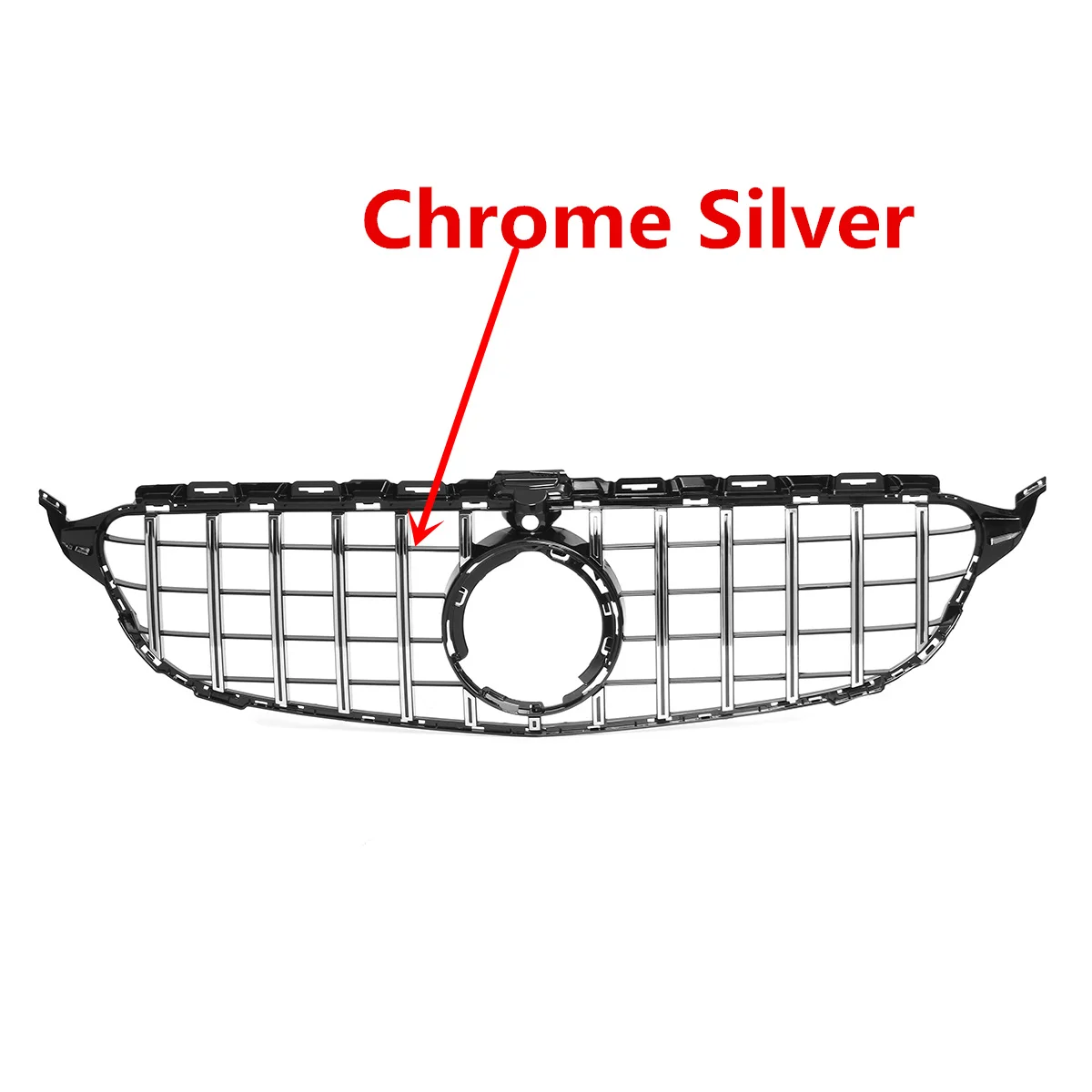 W205 гриль GTR GT черная/хромированная бамперная решетка с камерой для Mercedes для Benz C Class W205 C300 C250 C43 Для AMG - Цвет: Серебристый