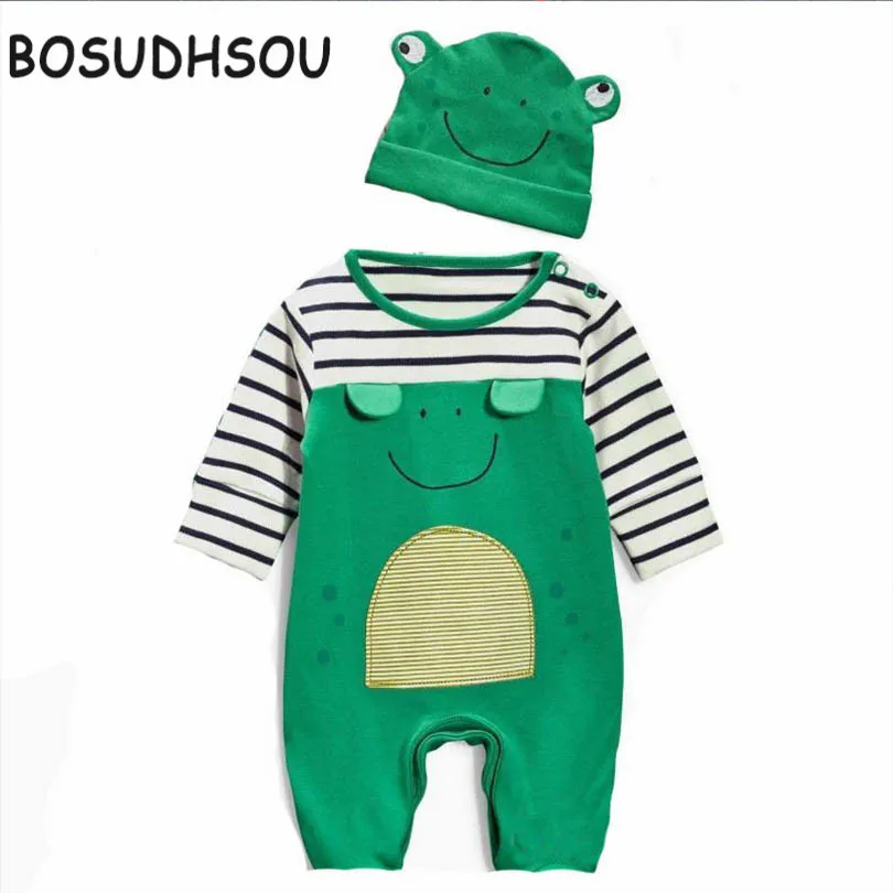 

Bosudhsou Clothing set dm-17 Europe newborn baby boy clothes cute animal cotton long-sleeved rompers +hat Children jumpsuits