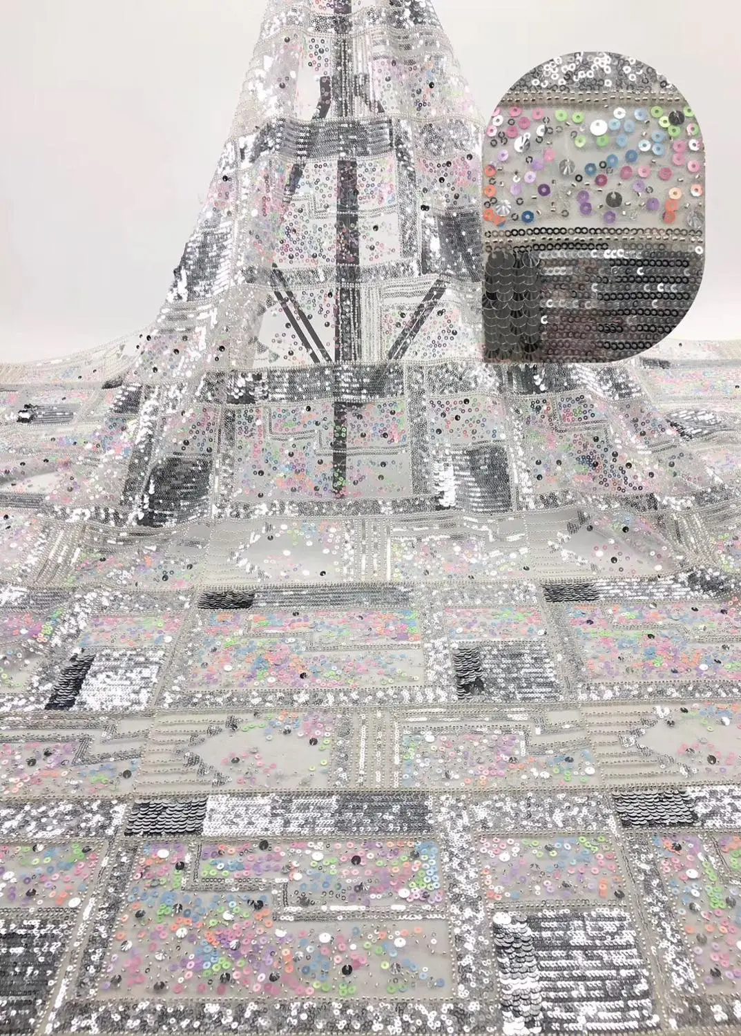 

French lace fabric 5yds/pce dhl colorful full sequins handwork fabrics women gorgeous luxury party event wedding show dress 2019