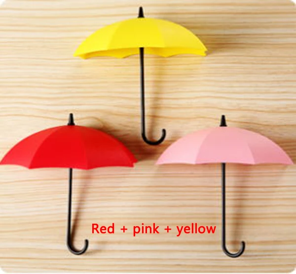 C643 red yellow pink CTREE 3 шт./компл. в форме зонта креативный Ключ вешалка декоративный держатель настенный крючок кухонный Органайзер аксессуары для ванной комнаты C643 - Цвет: C643 red yellow pink