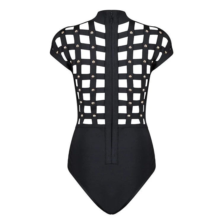 Bqueen Sexy Bandage Club Party Women Bodysuits Hollow Out Rivet Skinny Romper Solid Fashion Summer Party Club Bodysuits 2017 Bqueen Sexy Bandage Club Party Women Bodysuits Hollow Out Rivet Skinny Romper Solid Fashion Summer Party Club Bodysuits 2017