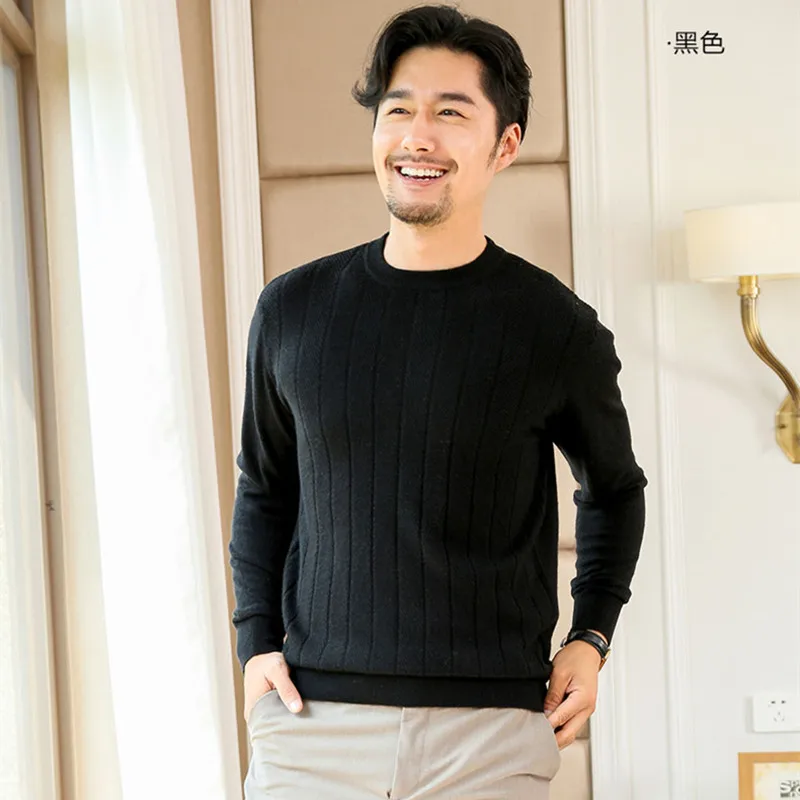 Smpevrg autumn winter cashmere sweater men sweater and pullover O-neck long sleeve thick warm men pullover knitted casual jumper - Цвет: black