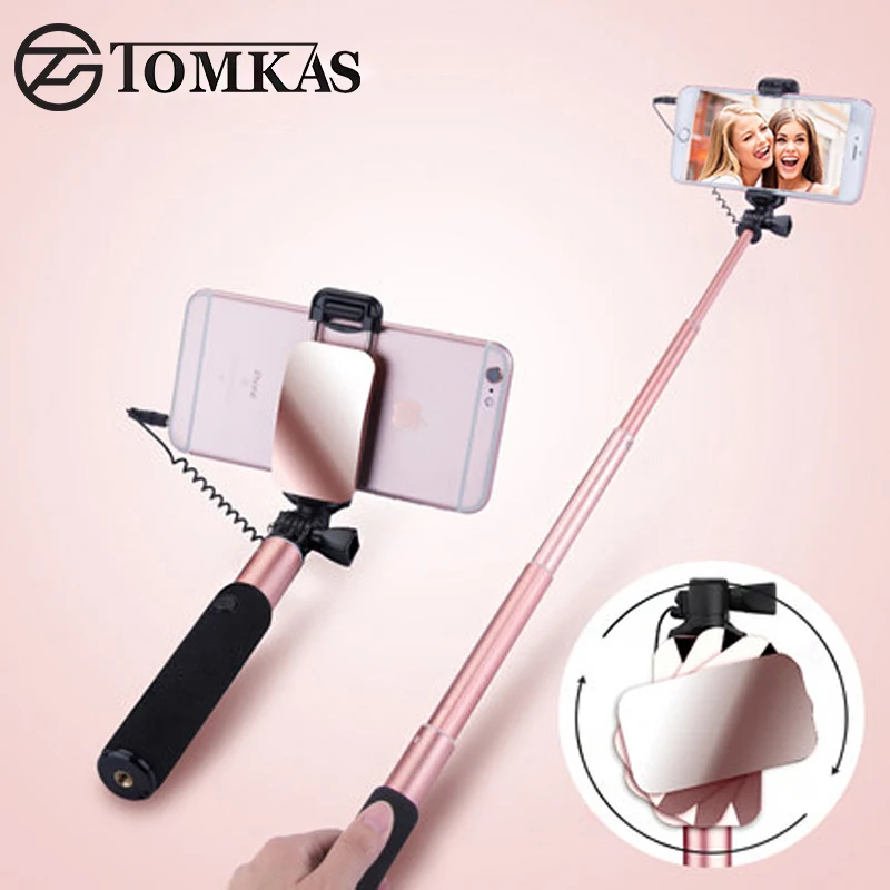 Tomkas мини селфи монопод с кнопкой проводной Монопод универсальный для iPhone 6 5 S Android