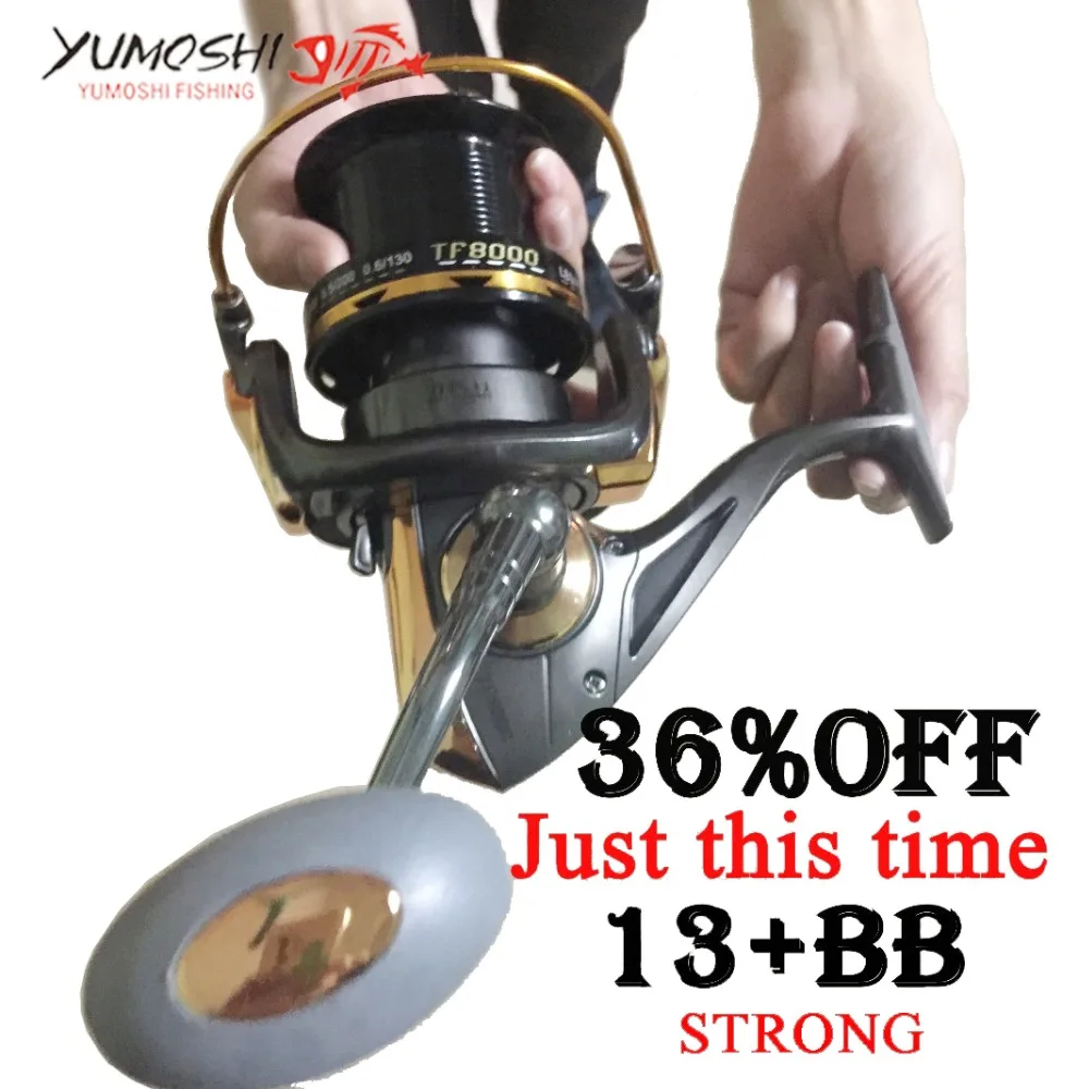 

YUMOSHI TF Large Size Fishing Reel 13BB 4.1:1 Distant Wheel Metal CNC Rocker Spinning Reel For Saltwater Sea Fishing For Fishing