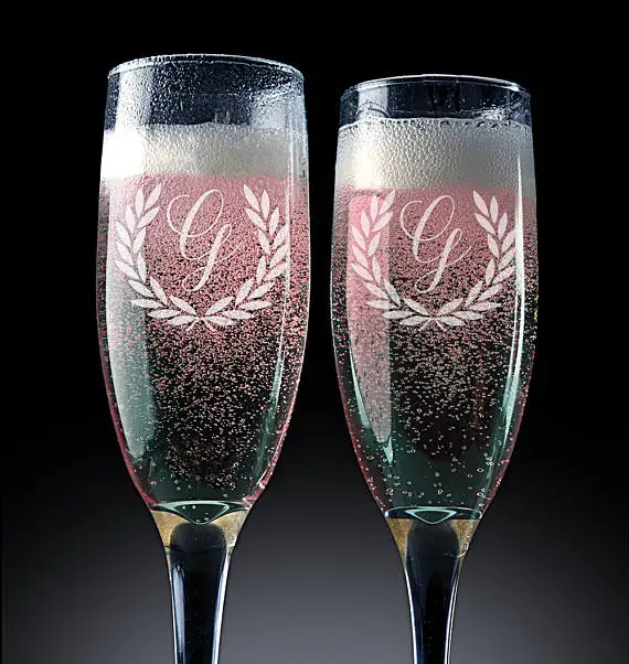 2pcs Initials Wedding Champagne Flutes,Monogram Champagne Glasses