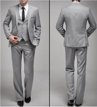 

One Button Groom Tuxedo Light Grey Groomsmen Peak Lapel Wedding/Dinner Suits Best Man Bridegroom (Jacket+Pants+Tie+Vest) B265