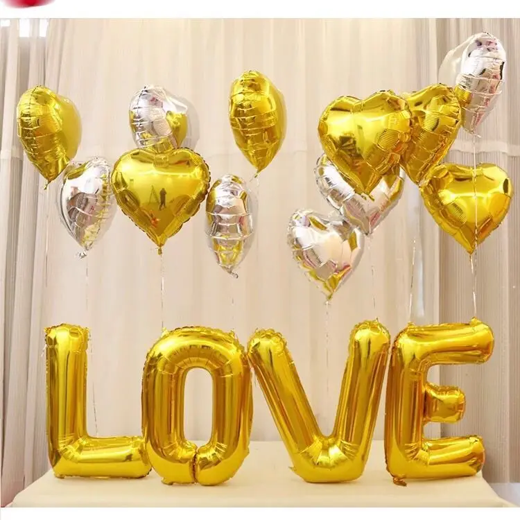 

16pcs LOVE Aluminum Balloon Set 18inch Heart Ballon 32inch Letter Balloon 12inch Gold Red Ballons Wedding Anniversary Party