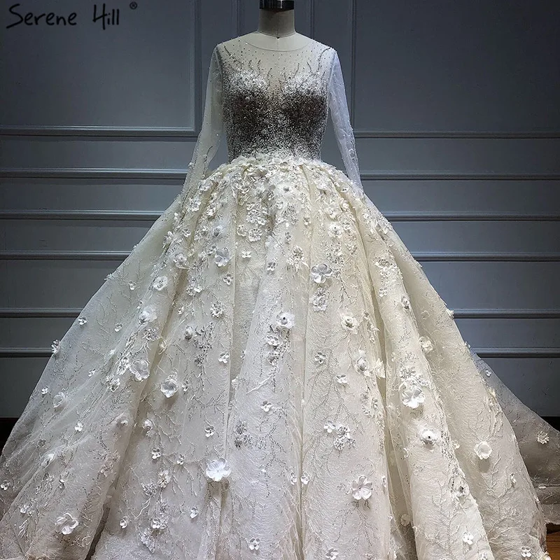  Dubai  Ivory Long Sleeves Luxury Wedding  Dresses  2019  