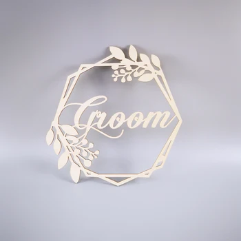

Personalized Rustic Wedding Decoration Chair Sign Bride And Groom Wooden Garland Shape Sign Romantic Wedding props