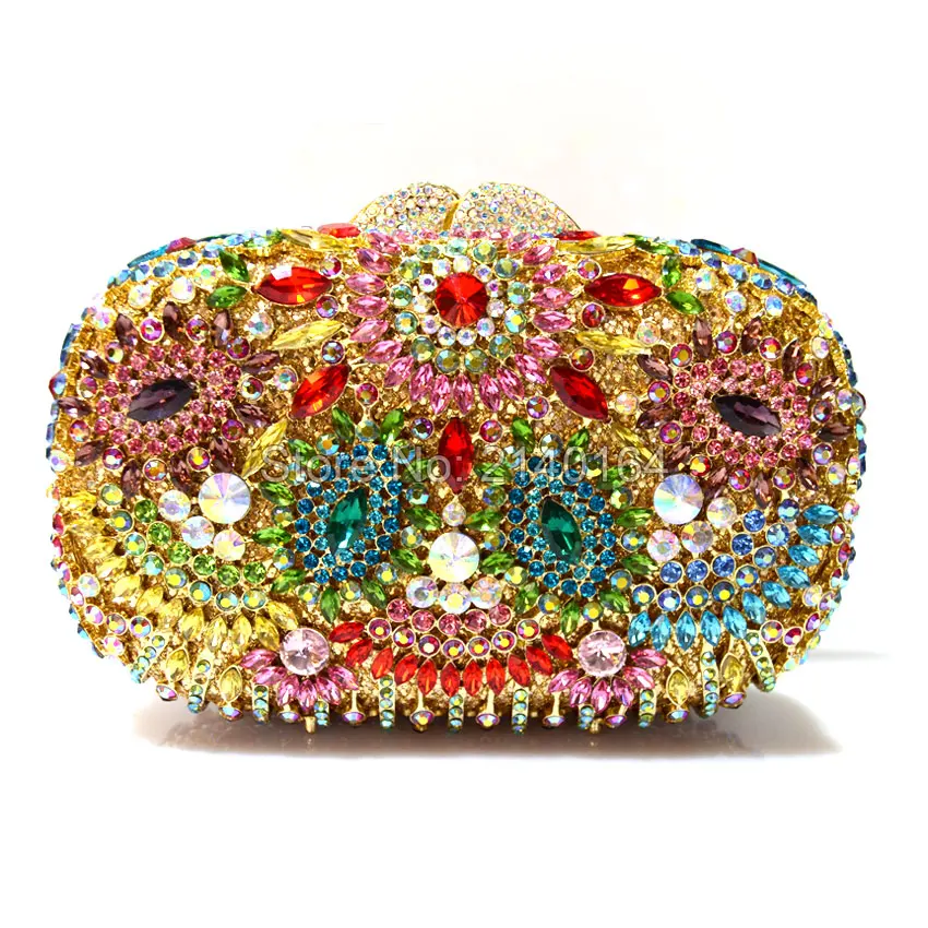 New Retro Flower Crystal Women Evening Clutch Bags Stone Indian Night