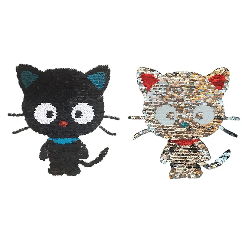 

1PCS Black Large Cat Sequin Cloth Iron On Clothes Patch Decorative Sewing Stickers Feather Personalized Ironing Beads Paste