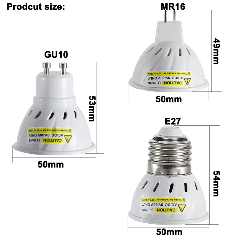 5 шт. лампада led e27 E14 GU10 MR16 супер 3 Вт Ac Dc 12 24 В вольт Точечный светильник не-Диммируемый 12 В светильник для дома