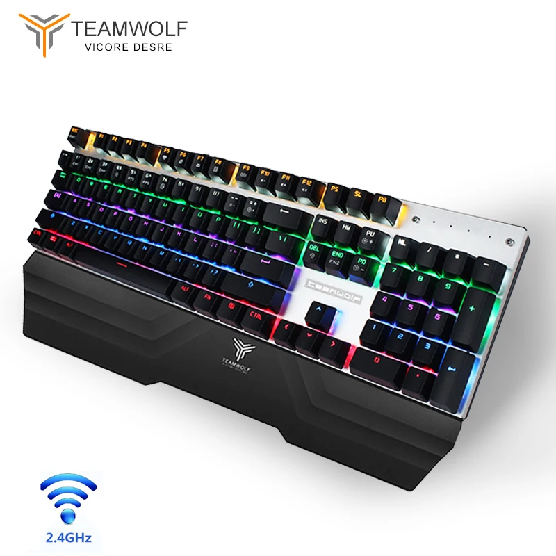 

Wireless gaming mechanical keyboard 2.4GHz LED backlit 104 keys blue/black switch rechargeable English/RU keyboard for PC TV BOX