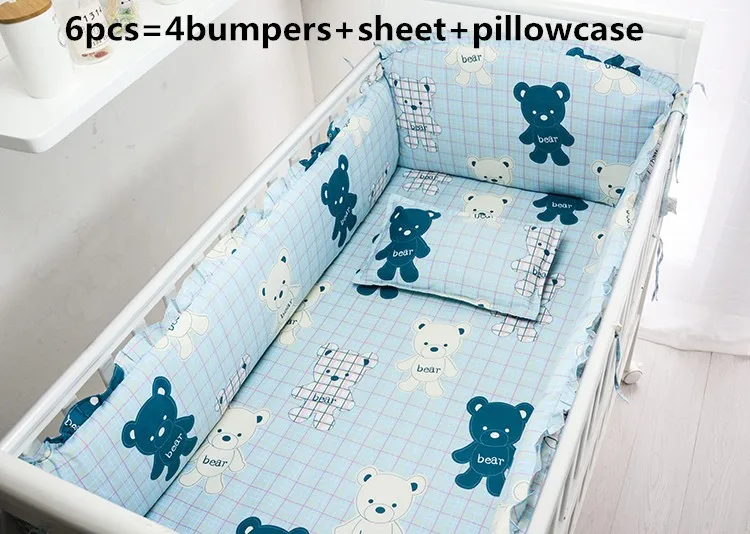 

Promotion! 6/7PCS Bear Unisex Crib Bed Set Newborn Baby Bedding Set For Boys And Girls , 120*60/120*70cm