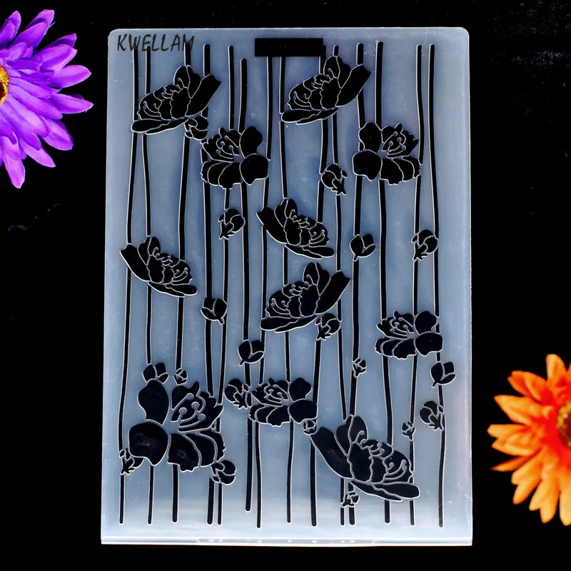 A5 Size Lotus Flowers Plastic Embossing Folder For Scrapbook DIY Album