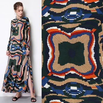 

Abstract geometric printed fabric meter 150 cm micro perspective chiffon fabric material soft scarf dress polyester fabric