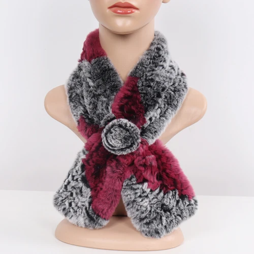 Брендовый роскошный женский шарф из натурального меха Зимний Настоящий мех кролика шарф на зиму, теплый, для женщин вязаные шарфы из натурального меха - Цвет: grey and grape