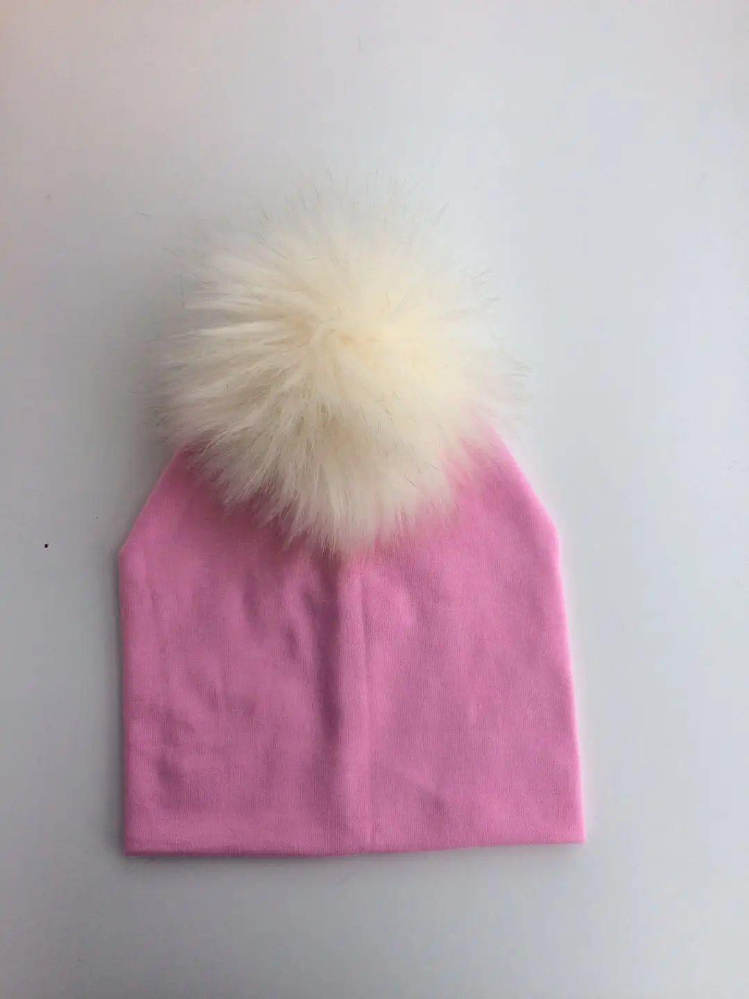 Ребенок малыш Дети Девочки Мальчик теплая шапка зимняя шапочка вязаная бини младенческой хлопок Красочные енота искусственный мех помпон шапка - Цвет: pink
