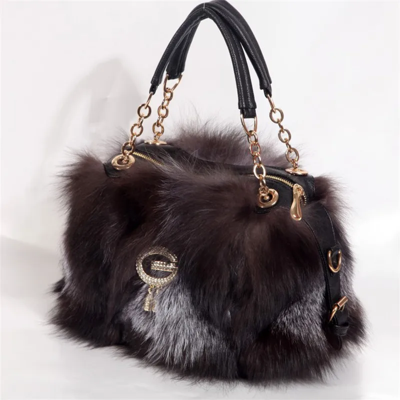 #*Cheap Real Xuan Fox Fur Bag Fashion Casual Women #039;s Bag Plush Zipper Solid Daily Outing bags Christmas Gifts Girls #039;Favorite.