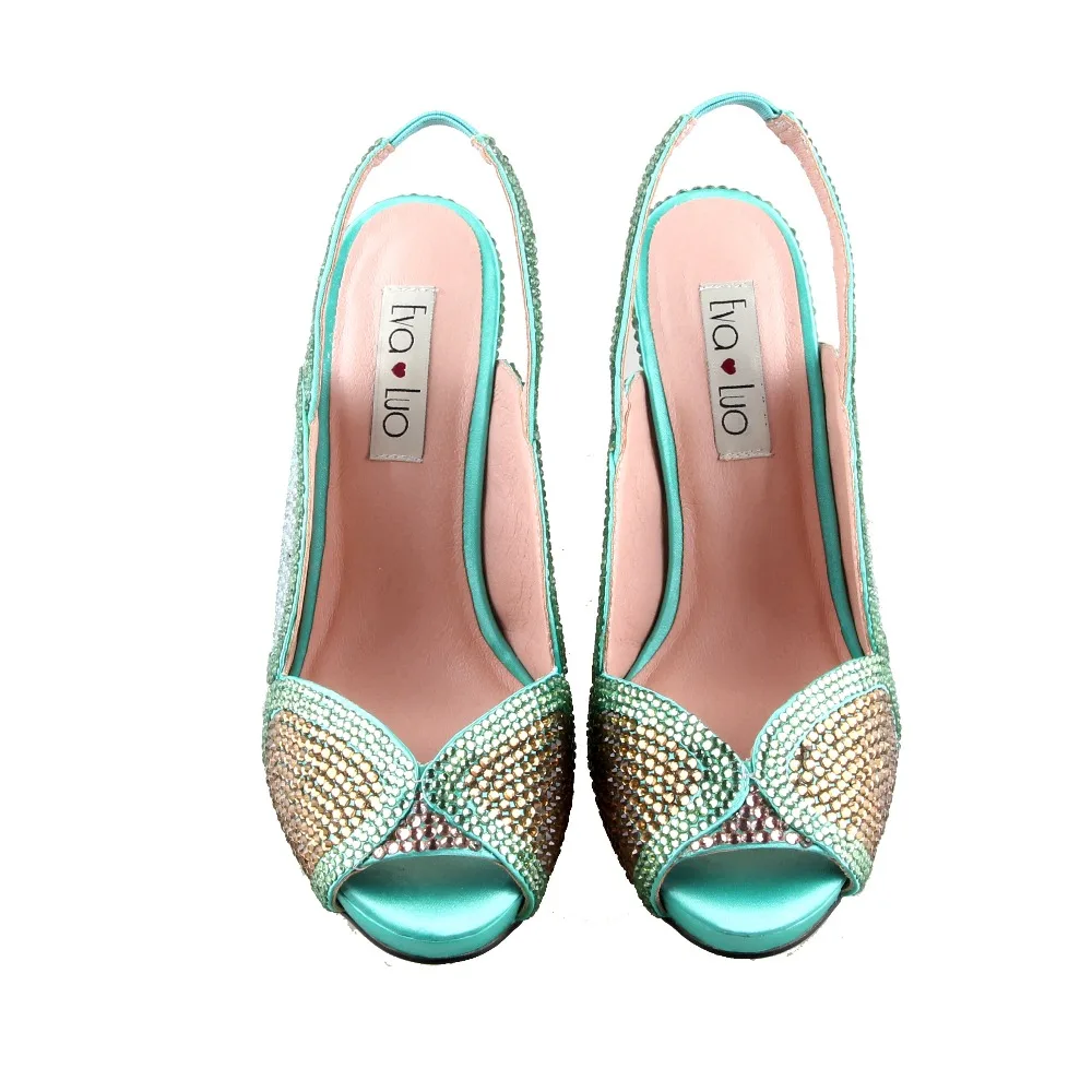 CHS1008/Великолепные туфли с ремешком на пятке, изготовленные на заказ, мятно-зеленого цвета, украшенные кристаллами, женская обувь на высоком каблуке, Свадебная обувь для невесты