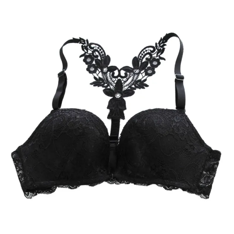 

Women Lace Front Closure Floral Deep V Backless Bralette Sexy Lingerie Women Adjustable Push Up Bras Underwear