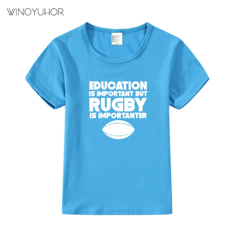 Образование важно, но регби важнее забавная футболка детская летняя футболка с короткими рукавами для мальчиков и девочек детские топы - Цвет: Blue