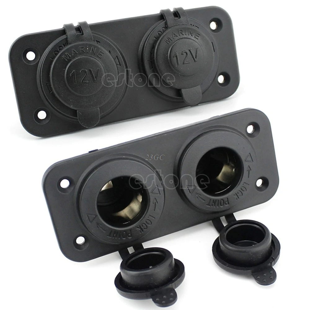 12V Car Motorbike Waterproof Cigarette Lighter Adaptor Double Dual Female Socket J24in