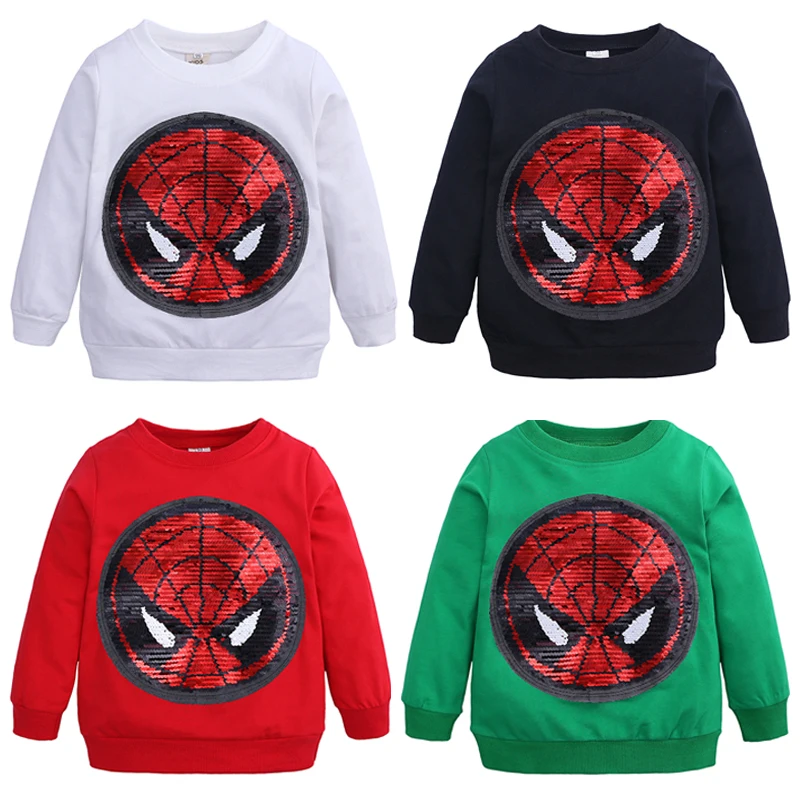 

Baby Boys Girls Spiderman Captain America Sequin Cotton Hoody Sweatershirt Children Kids Sport Causal Hoodies Outerwear Clothing