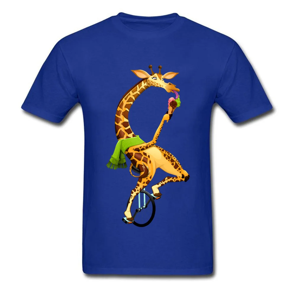Men Fashion Tops Shirts Crew Neck Labor Day 100% Cotton Tshirts cosie Short Sleeve Funny giraffe on an unicycle Clothing Shirt Funny giraffe on an unicycle blue